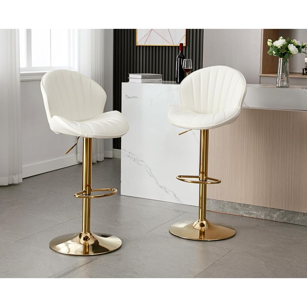 Set of 2 Cream White Leather S - Home Bar Stools review and price