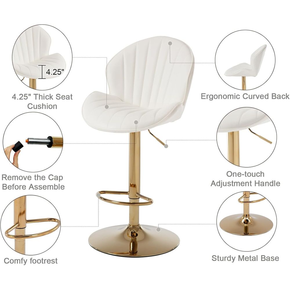 Set of 2 Cream White Leather S - Home Bar Stools review and price