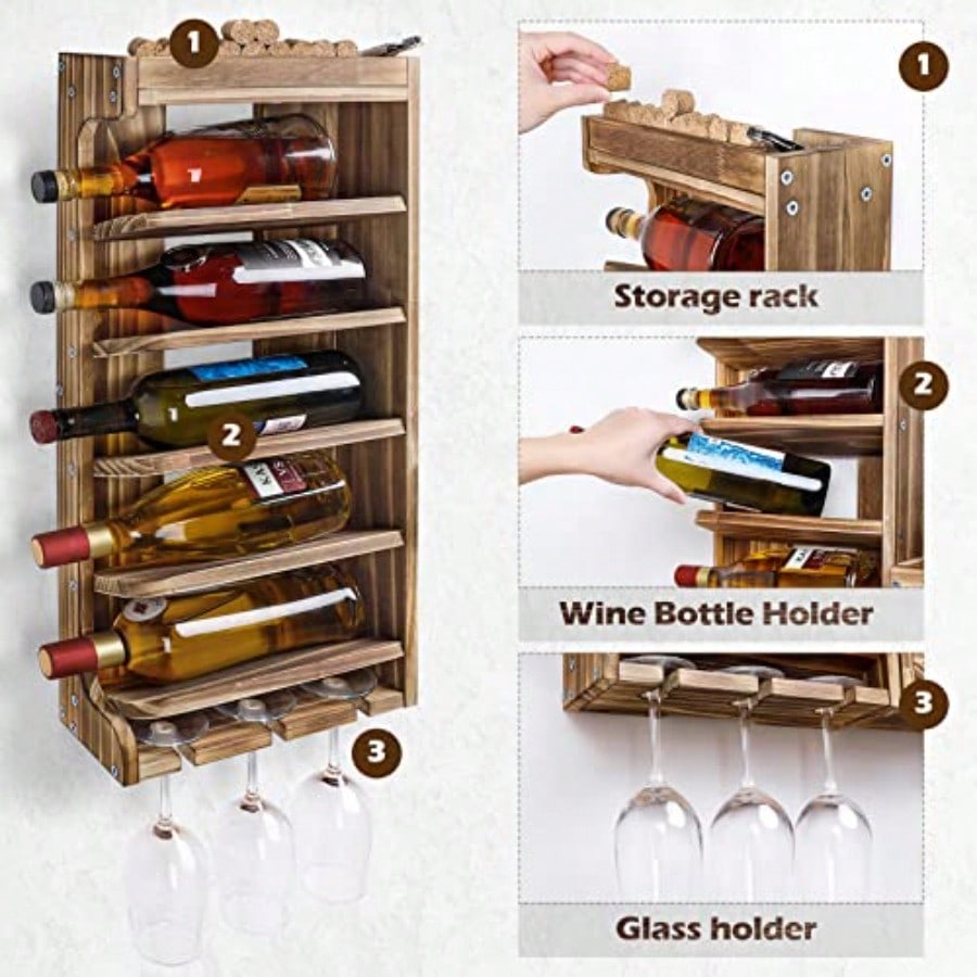 Wine Rack Wall Mounted WoodAlc - Home Bar Shelf review and price