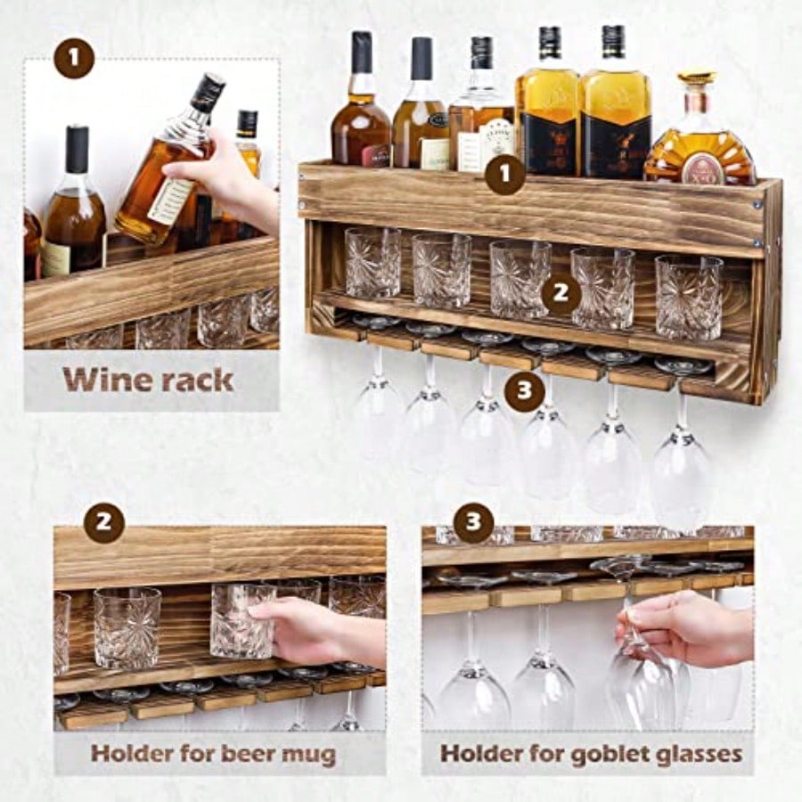 Wine Rack Wall Mounted WoodAlc - Home Bar Shelf review and price