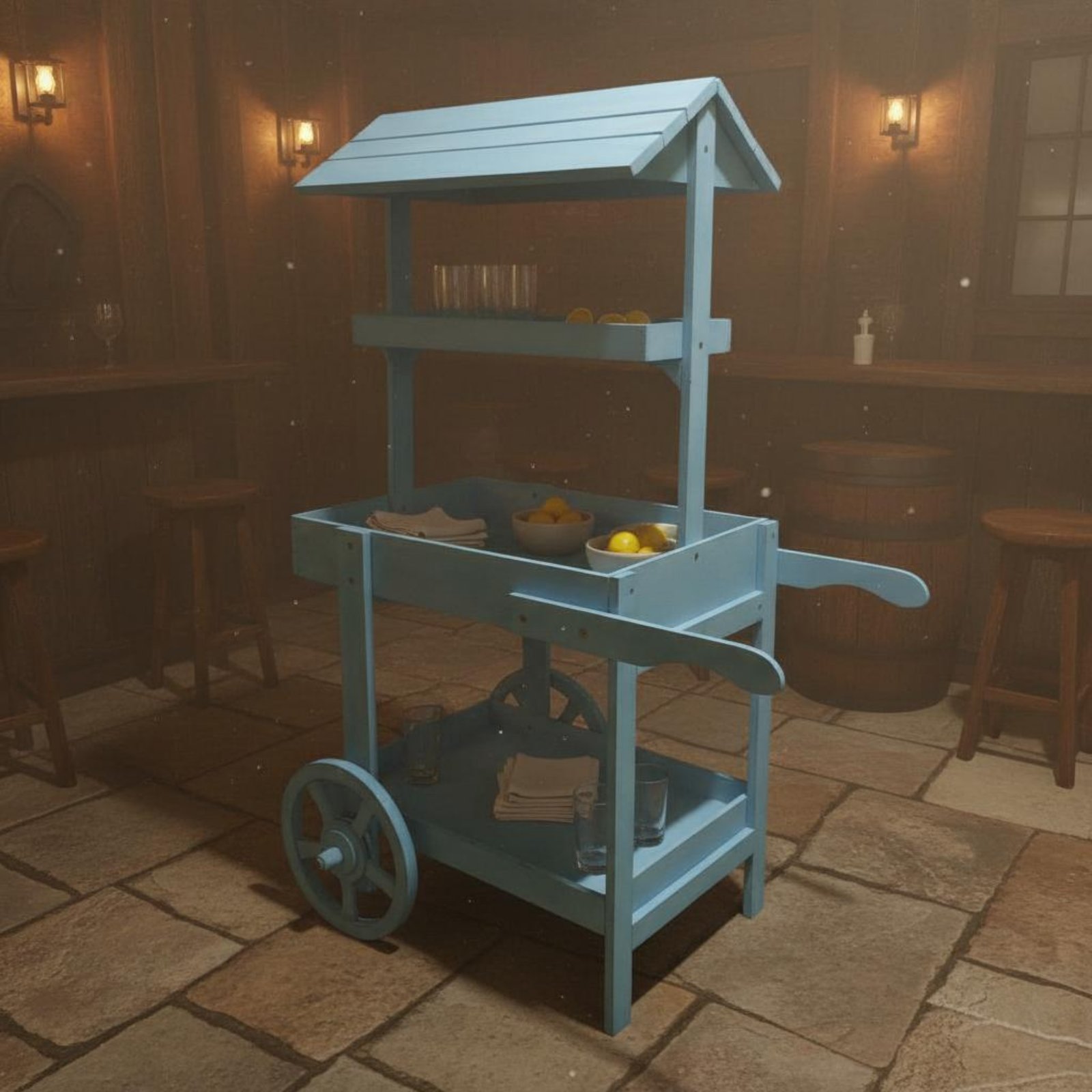 Rustic Display Trolley Wheeled - Home Bar Shelf review and price