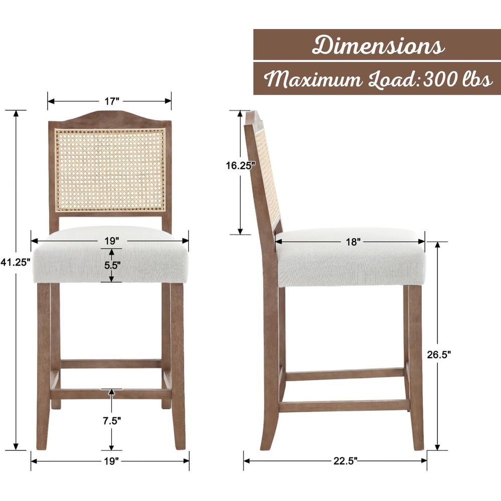 Set of 4 Linen Beige Cane Back - Home Bar Stools review and price