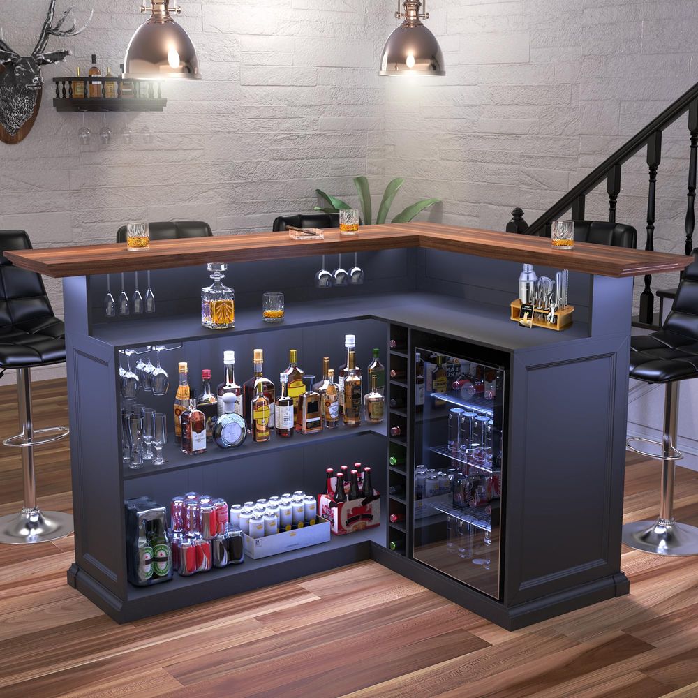 L Shaped Home Bar Cabinet with - Home Bar And Fridge review and price