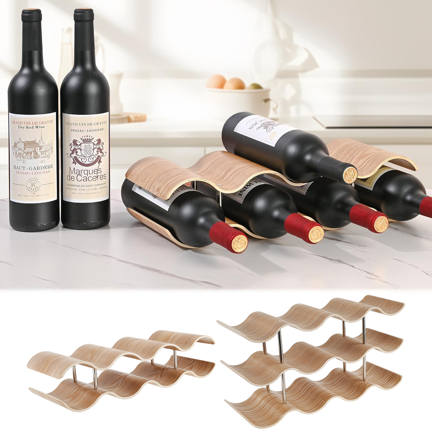 2/3-Tier Wooden Wine Rack Wavy - Home Bar And Cabinet review and price
