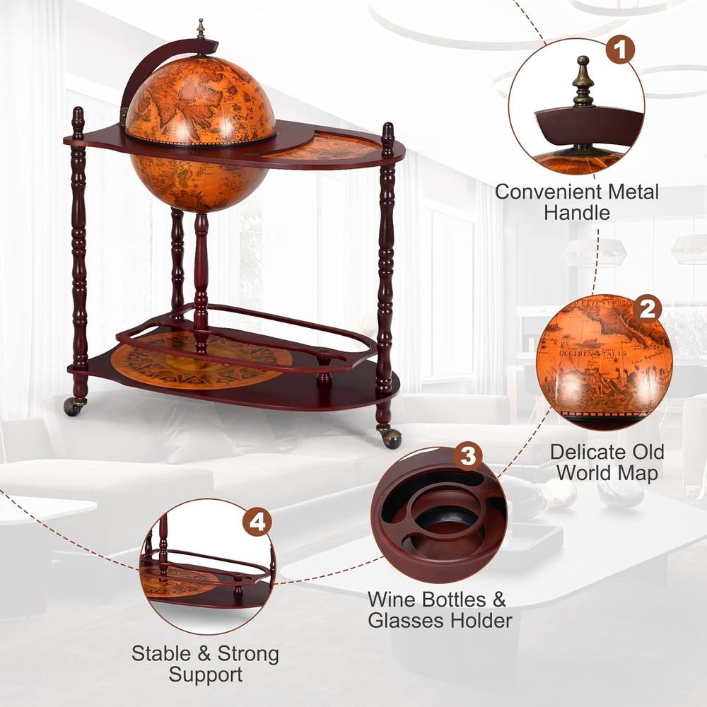 Vintage 34.5 Wheeled Globe Bar - Home Bar Shelf review and price