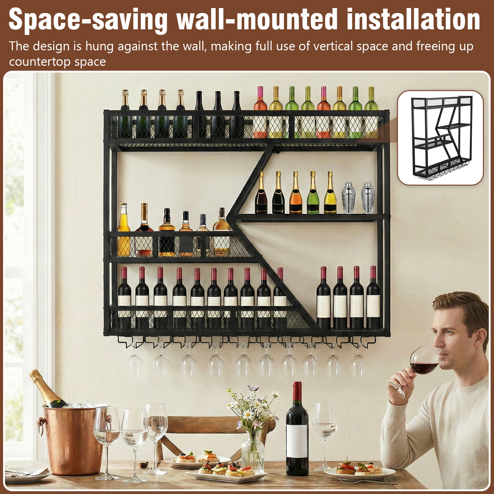 39in 3-Tiers Floating Bar Shel - Home Bar Shelf review and price