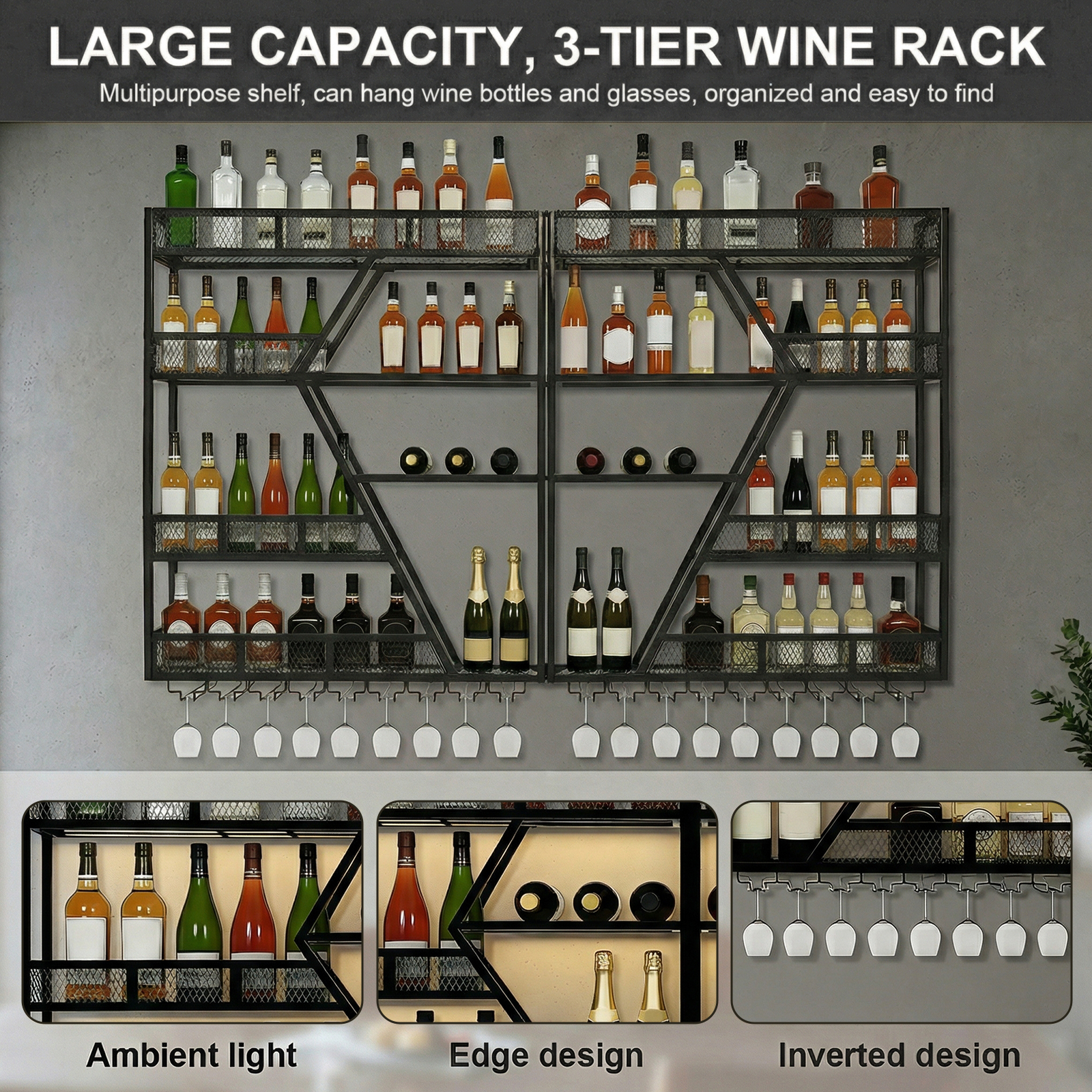 3/4 Tier Wall Mounted Bar Shel - Home Bar Shelf review and price