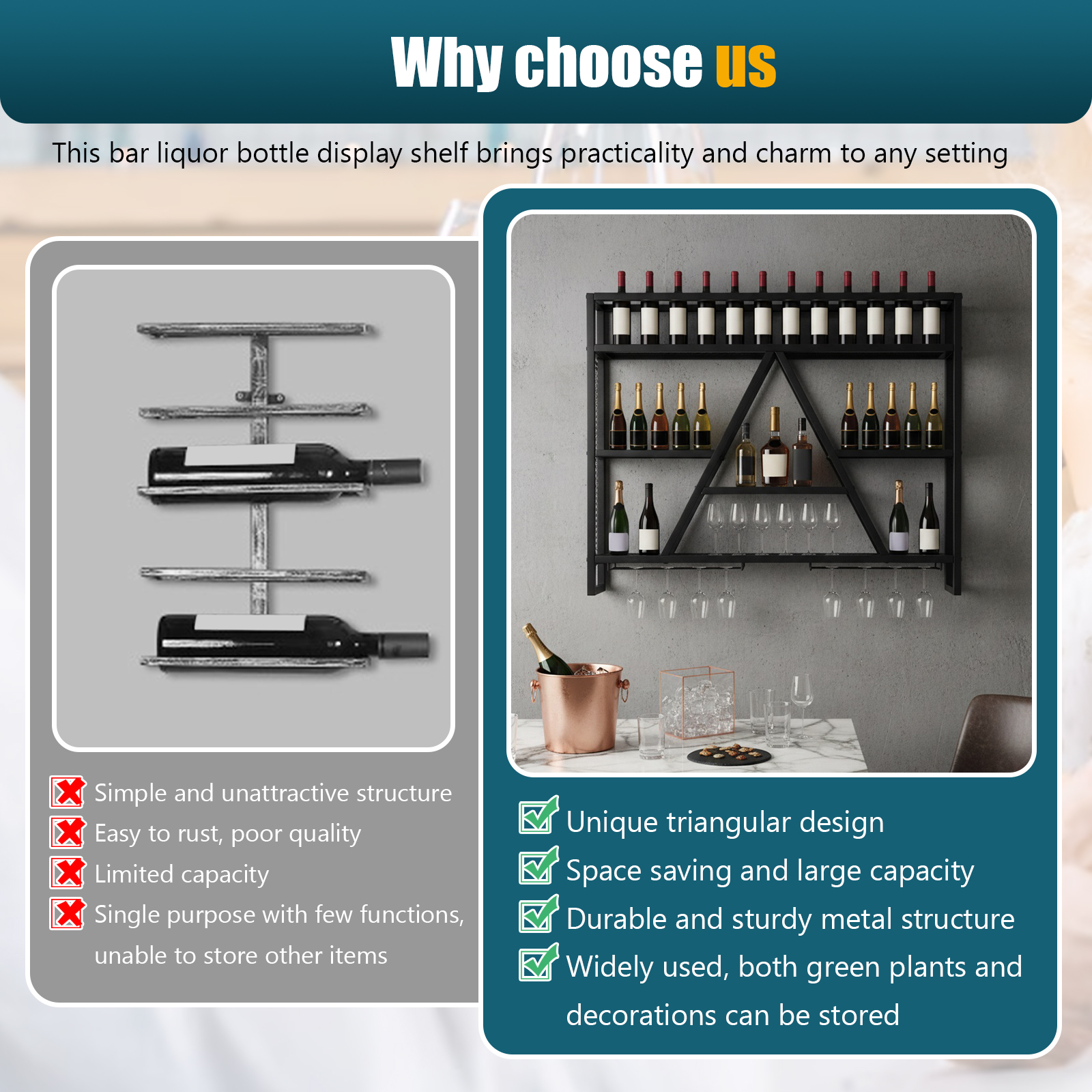 Metal Bottle & Glass Holder Mu - Home Bar Shelf review and price