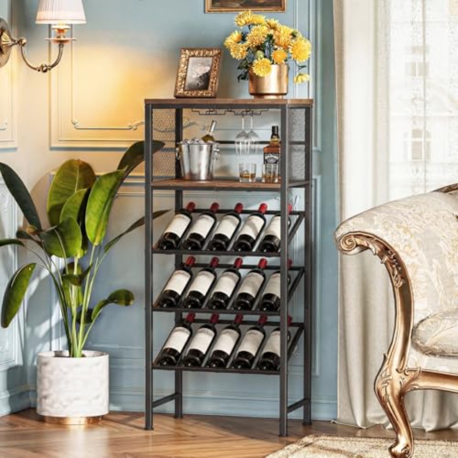 Corner Wine Rack with Glass Ho - Home Bar Shelf review and price