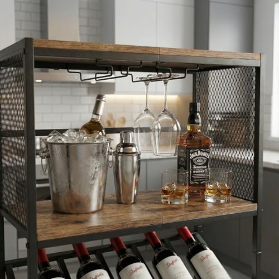 Corner Wine Rack with Glass Ho - Home Bar Shelf review and price