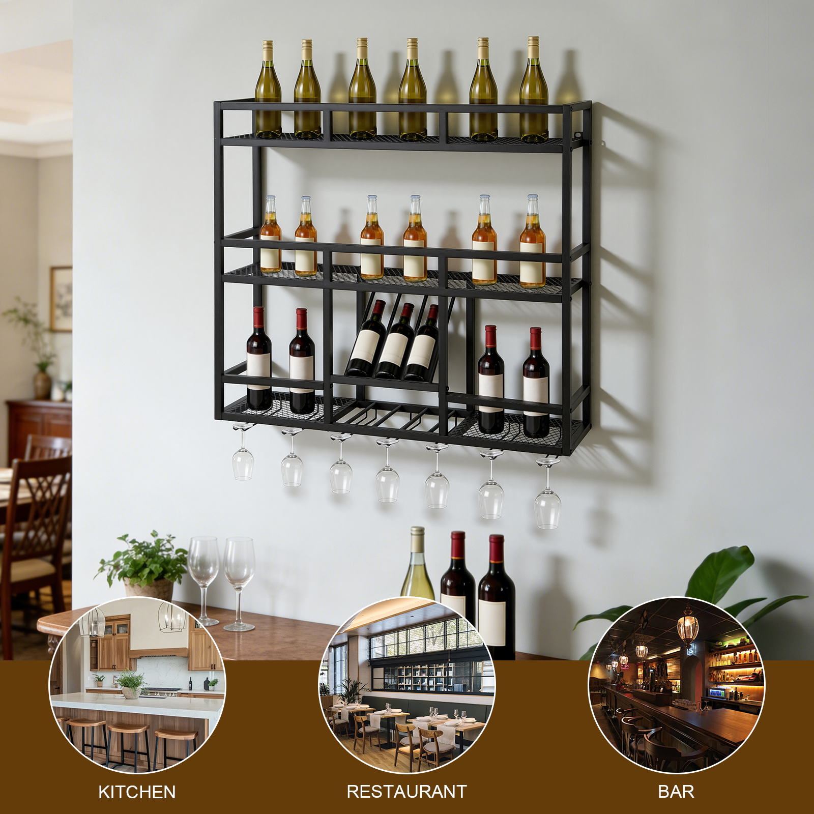 3 Tiers Wall Mounted Wine Rack - Home Bar Shelf review and price