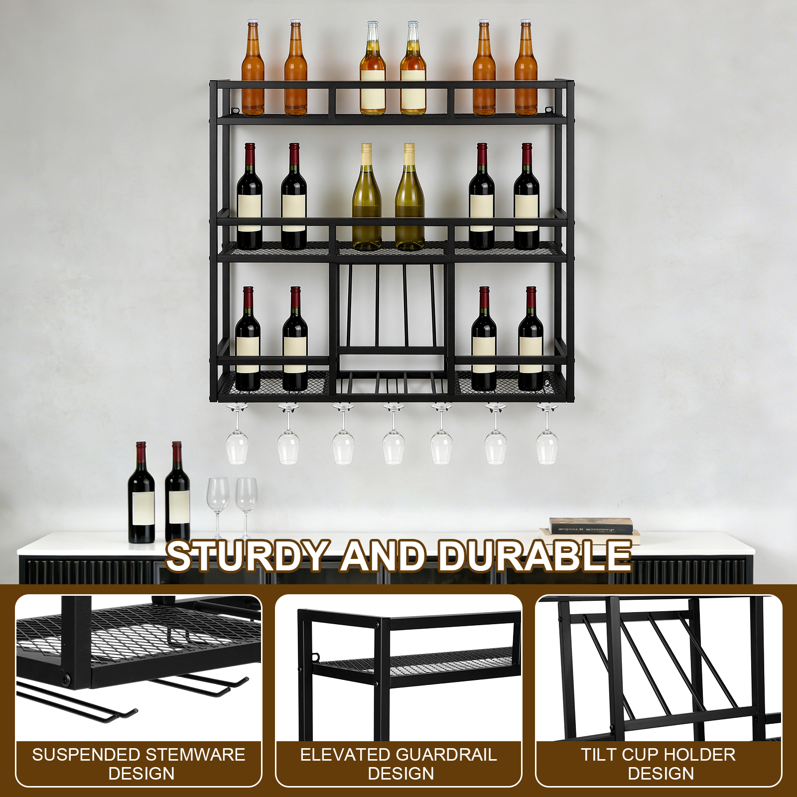 3 Tiers Wall Mounted Wine Rack - Home Bar Shelf review and price